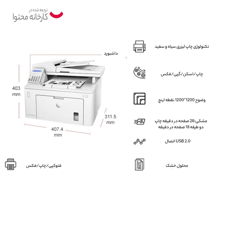پرینتر لیزری اچ پی مدل LaserJet Pro MFP M227fdn - تصویر 19
