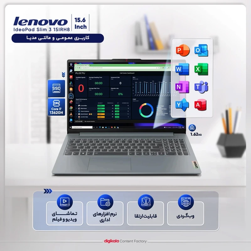 لپ تاپ 15.6 اینچی لنوو مدل IdeaPad Slim 3 15IRH8-i7 13620H-16GB LPDDR5-1TB SSD-TN-W - کاستوم شده - تصویر 2