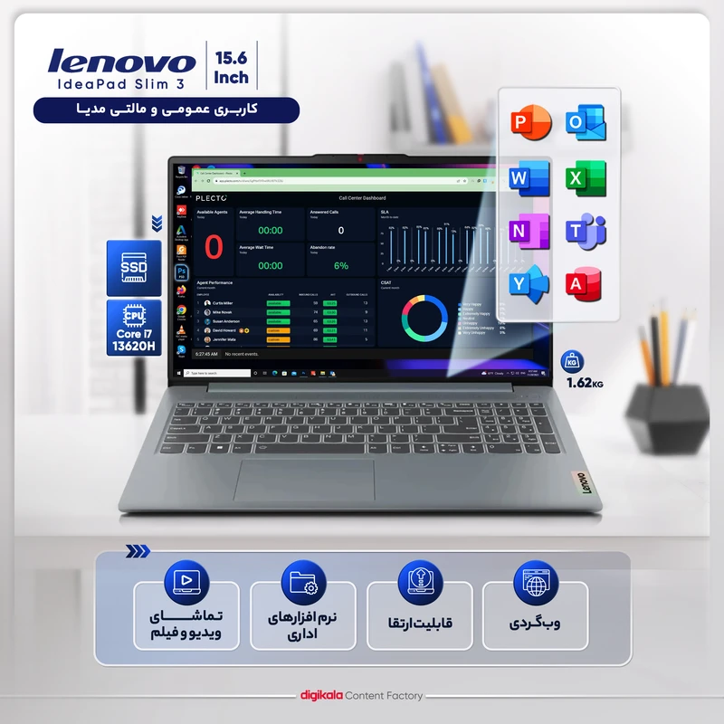 لپ تاپ 15.6 اینچی لنوو مدل IdeaPad Slim 3 15IRH8-i7 13620H-16GB LPDDR5-512GB SSD-IPS-W - تصویر 2