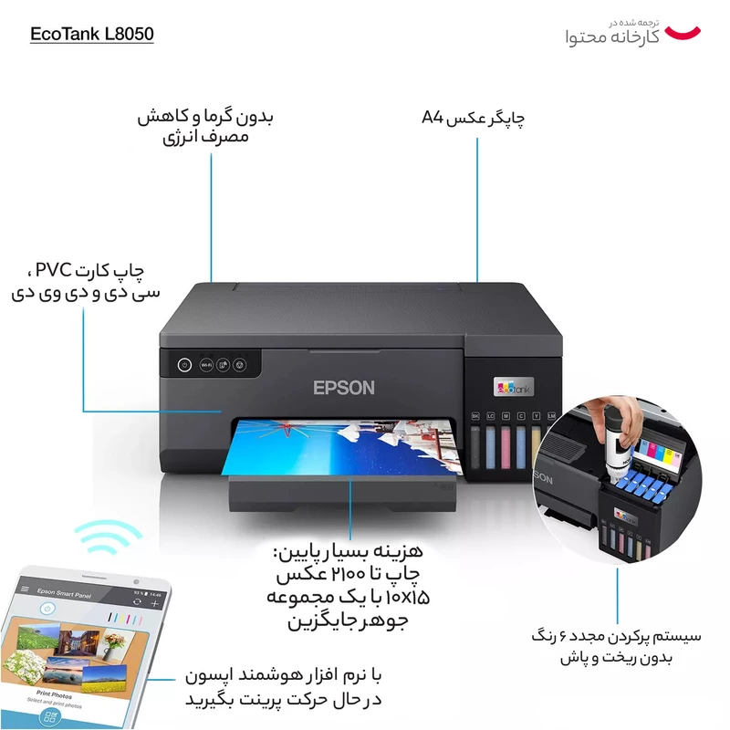 پرینتر جوهر افشان اپسون مدل EcoTank L8050 - تصویر 9