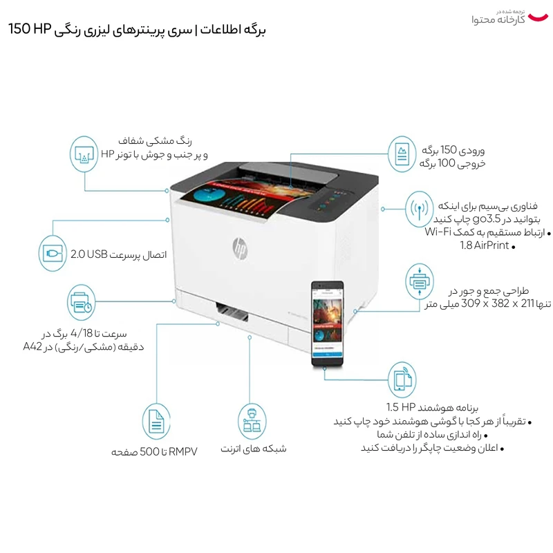 پرینتر لیزری رنگی اچ پی مدل Color Laser 150nw - تصویر 8