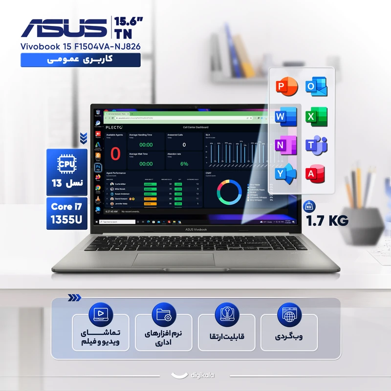 لپ تاپ 15.6 اینچی ایسوس مدل Vivobook 15 F1504VA-NJ826-i7 1355U-16GB DDR4 3200MHz-512GB SSD-TN-Fingerprint-Backlit - تصویر 2