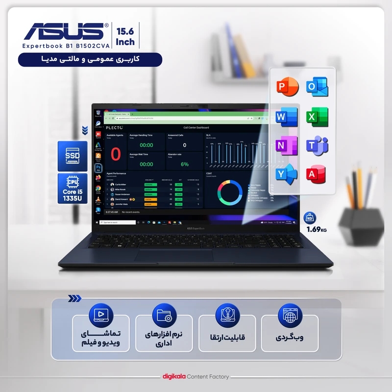 لپ تاپ 15.6 اینچی ایسوس مدل Expertbook B1 B1502CVA-I58512B0D-i5 1335U-8GB DDR4-512GB SSD-TN - تصویر 2