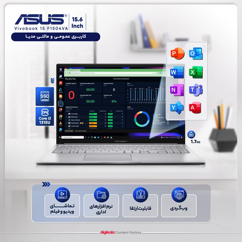 لپ تاپ 15.6 اینچی ایسوس مدل Vivobook 15 F1504VA-NJ828-i3 1315U-4GB DDR4-512GB SSD - تصویر 2