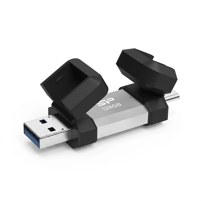 فلش مموری OTG سیلیکون پاور مدل C51 ظرفیت 128 گیگابایت با رابط USB3.2 Type-A و Type-C، مقاوم در برابر ضربه، شوک و گرد و غبار، مناسب تلفن همراه و لپ‌تاپ