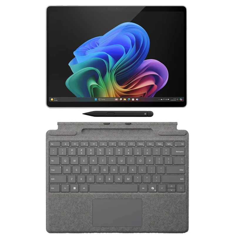 تبلت 13 اینچ مایکروسافت مدل Surface Pro-Copilot+ PC-Ultra 5 ظرفیت 256 گیگابایت و رم 16 گیگابایت به همراه کیبورد تبلت مایکروسافت مدل Surface Pro Copilot Keyboard with Slim Pen 2 رنگ پلاتینیوم